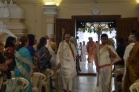 Swamiji arriving at the temple for Paduka Pujana